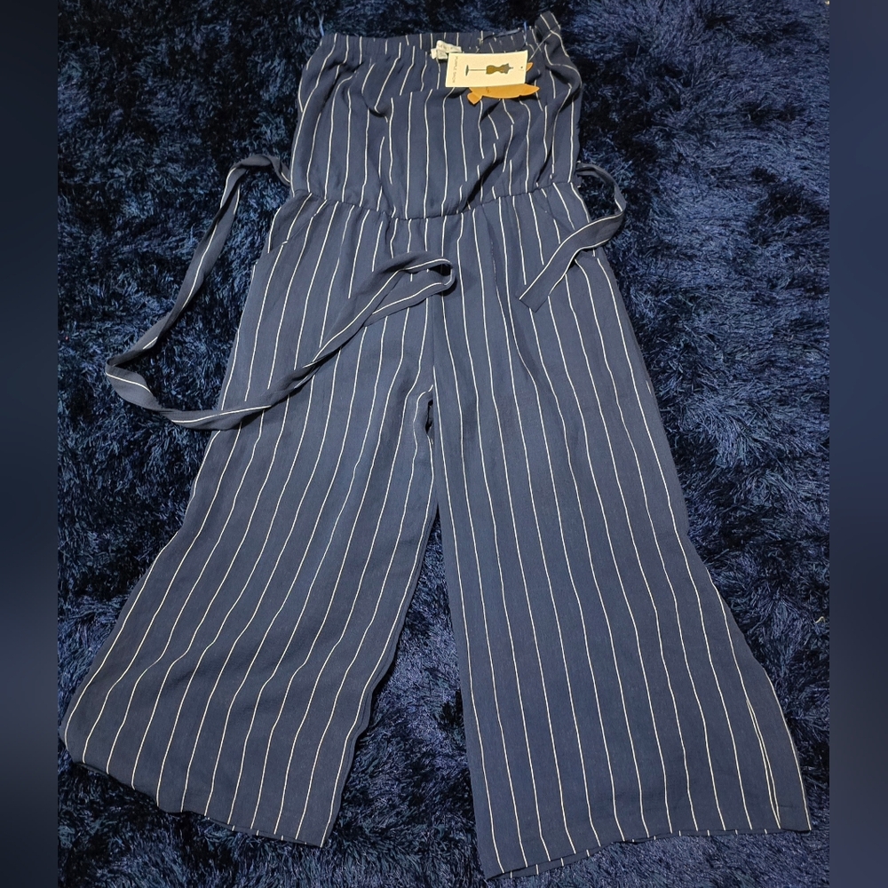 Blue and white stripped romper